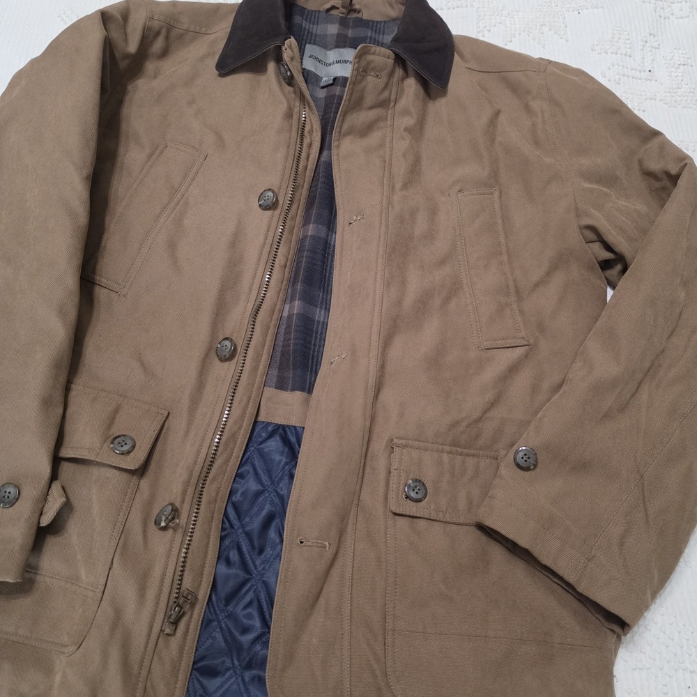 Johnston & Murphy 90s Barn Jacket Leather Collar Flannel‎ Lined Canvas Size M